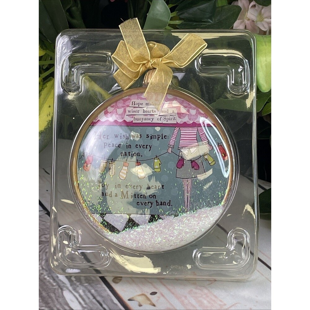 DEMDACO Studio Curly Girl Peace Glass Ornament 2013 Boxed Leigh Standley